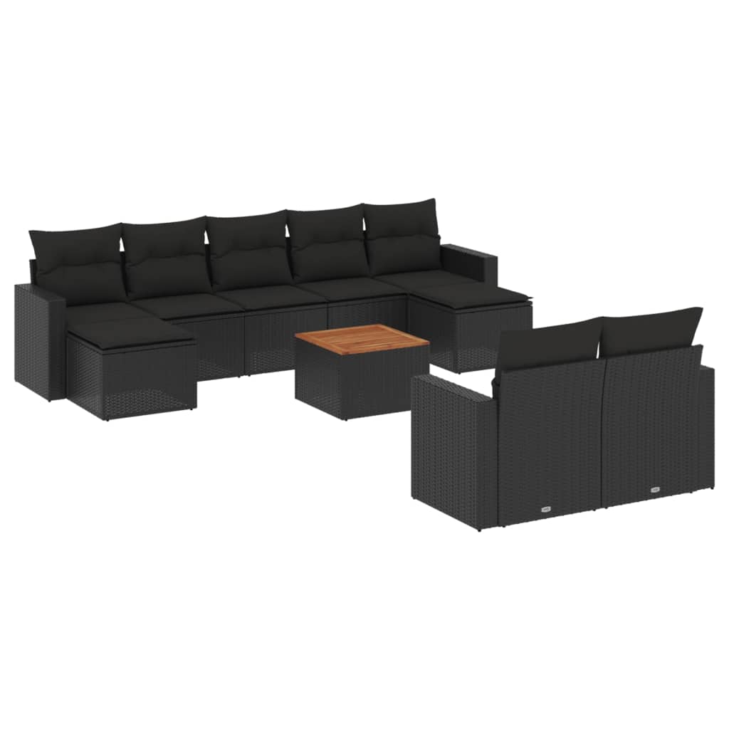 vidaXL 10-delige Loungeset met kussens poly rattan zwart