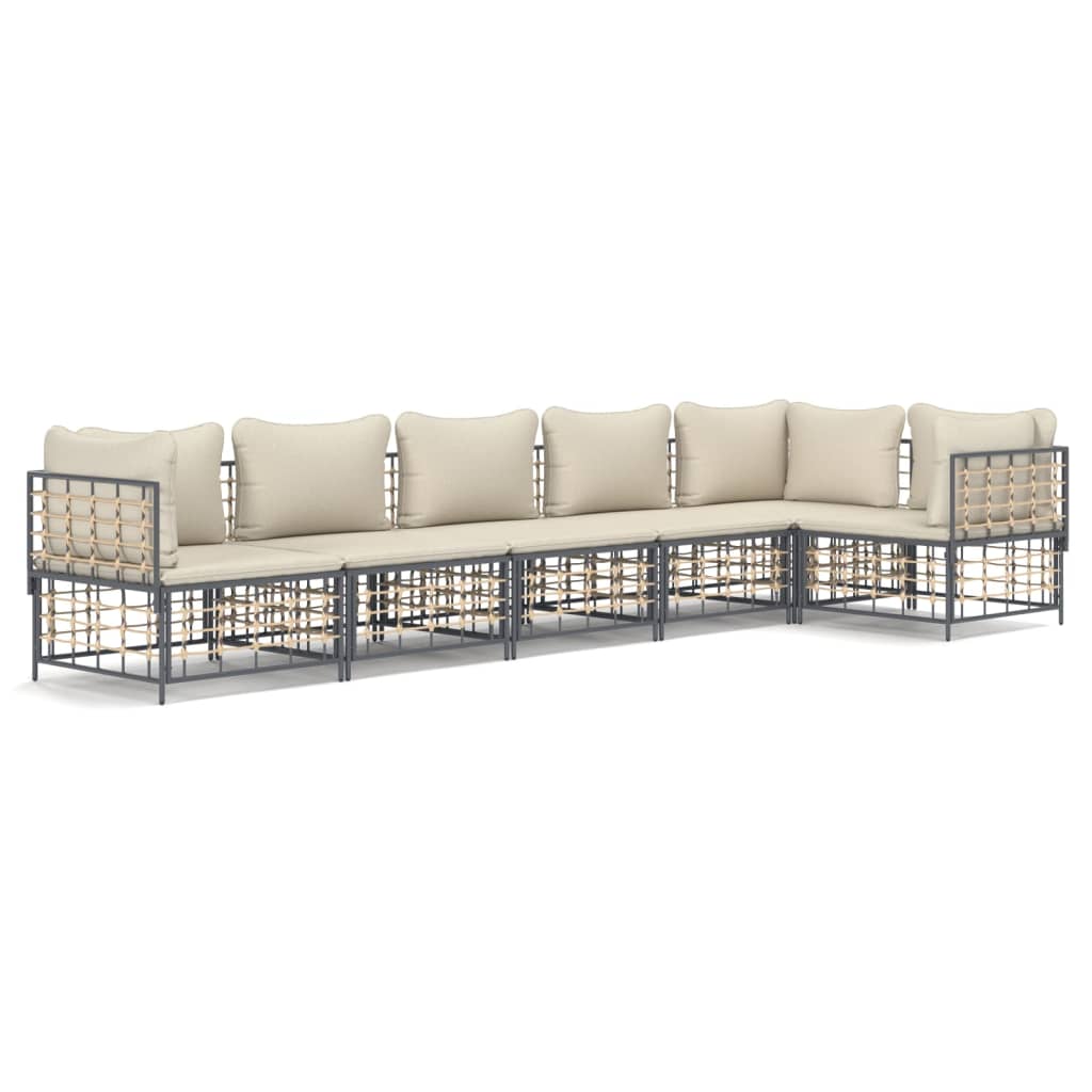 vidaXL 6-delige Loungeset met kussens poly rattan antracietkleurig