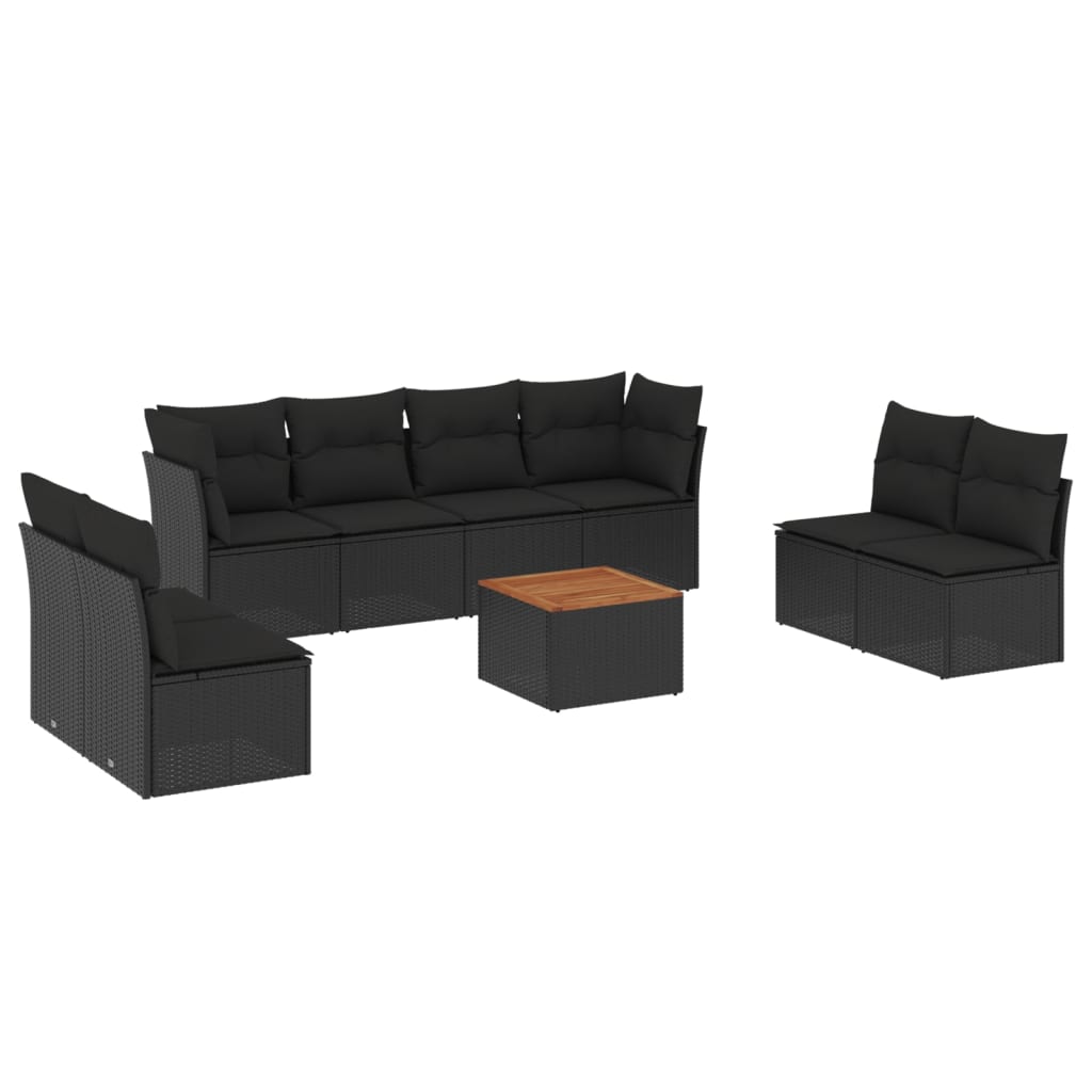 vidaXL 9-delige Loungeset met kussens poly rattan zwart