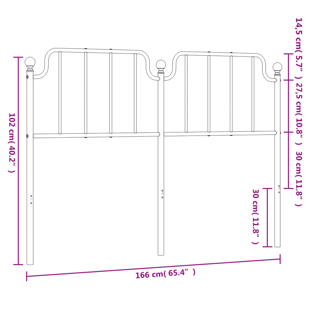 vidaXL Hoofdbord 160 cm metaal zwart