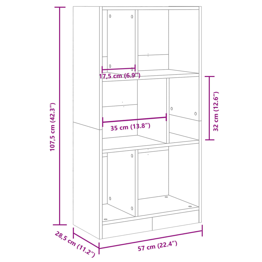 vidaXL Boekenkast 57x28,5x107,5 cm bewerkt hout sonoma eikenkleurig