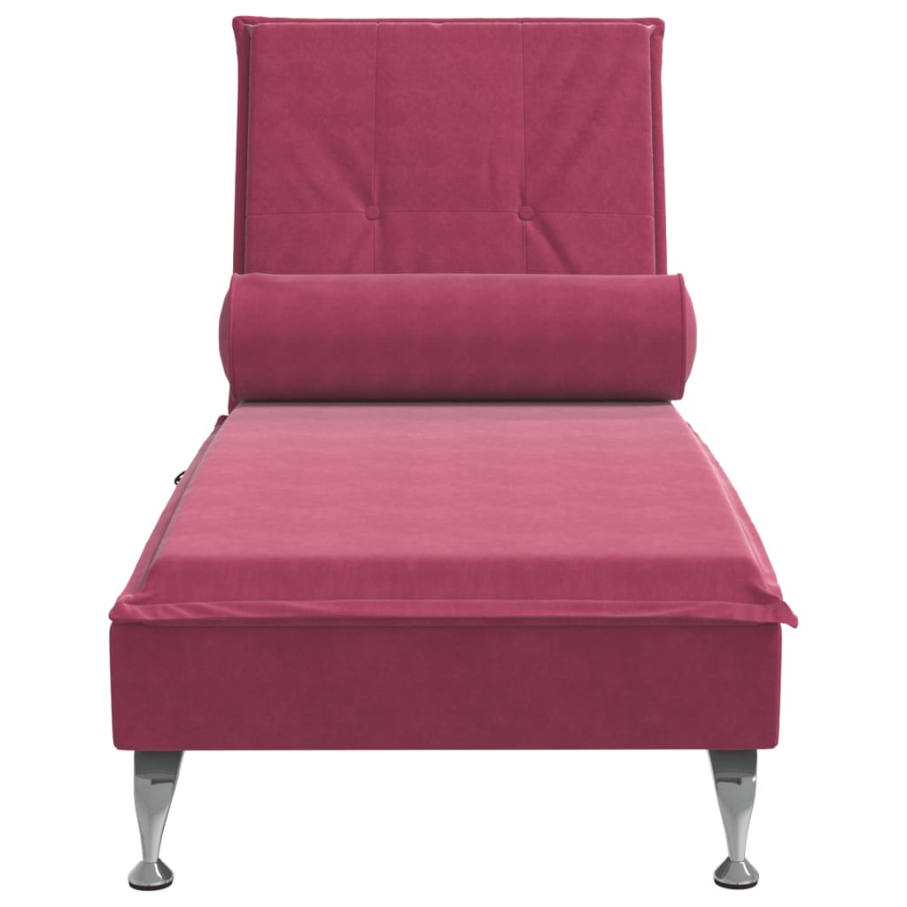 vidaXL Massage chaise longue met bolster fluweel wijnrood