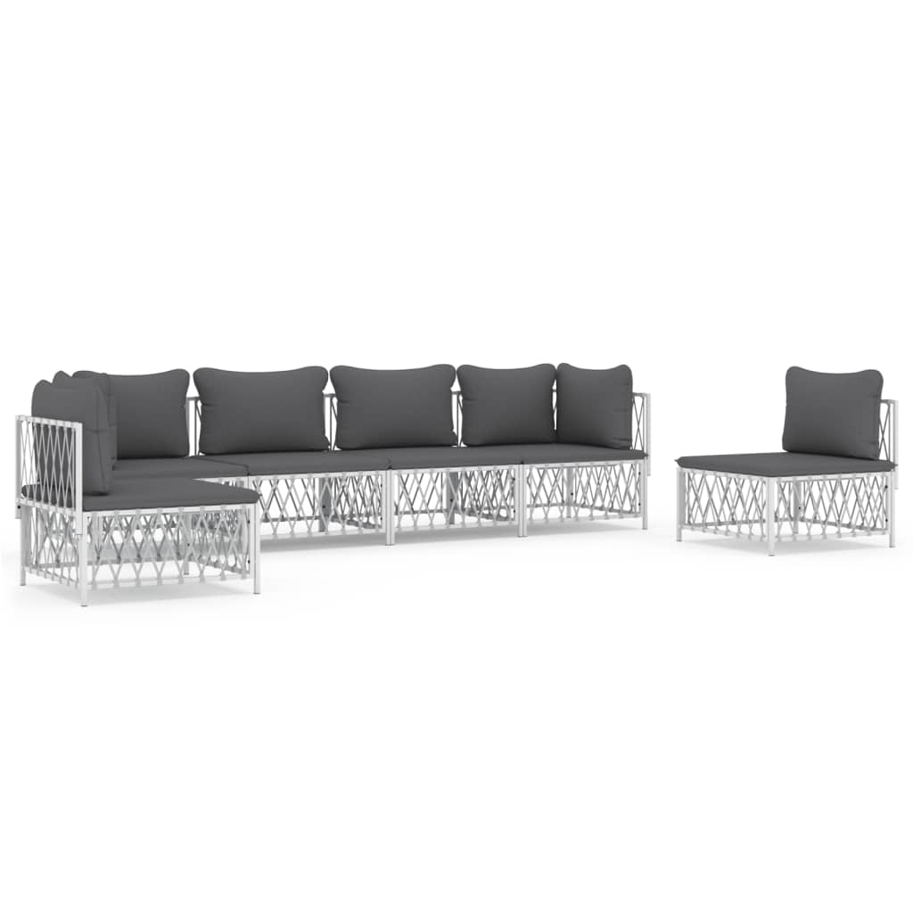 vidaXL 6-delige Loungeset met kussens staal wit