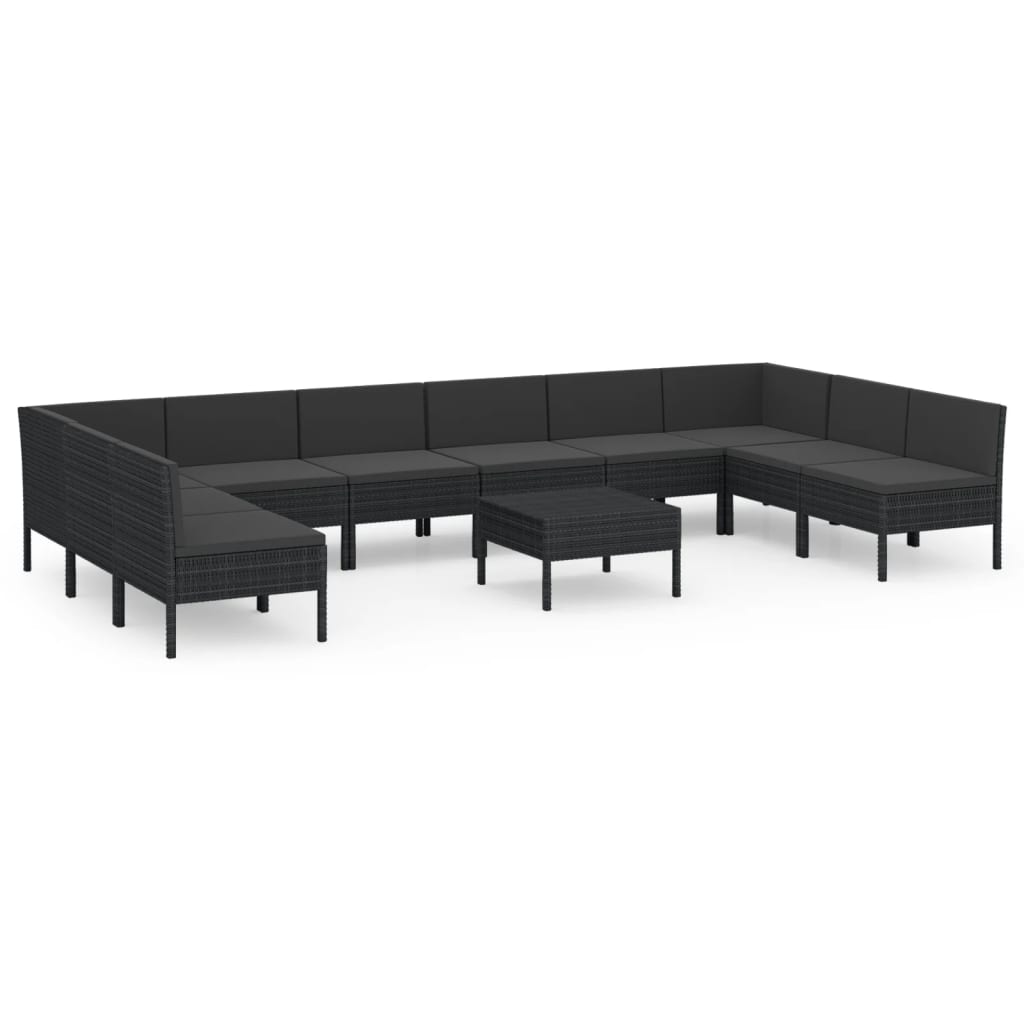 vidaXL 11-delige Loungeset met kussens poly rattan zwart