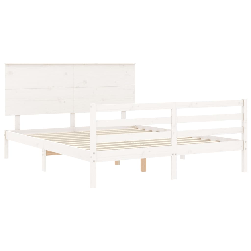 vidaXL Bedframe met hoofdbord massief hout wit