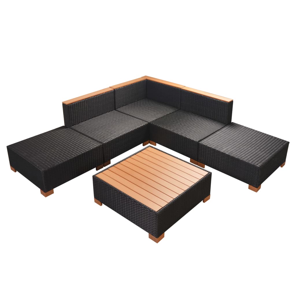 vidaXL 6-delige Loungeset met kussens poly rattan zwart