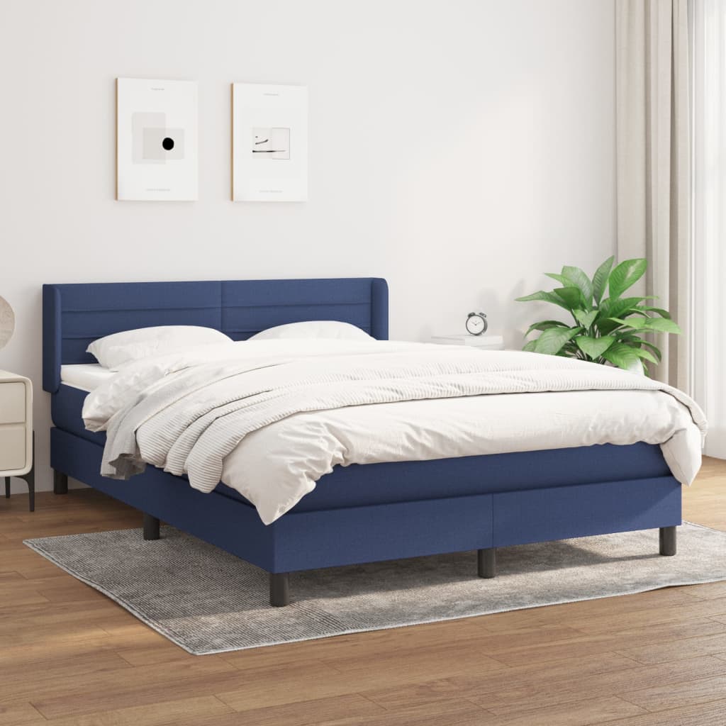 vidaXL Boxspring met matras stof blauw 140x190 cm