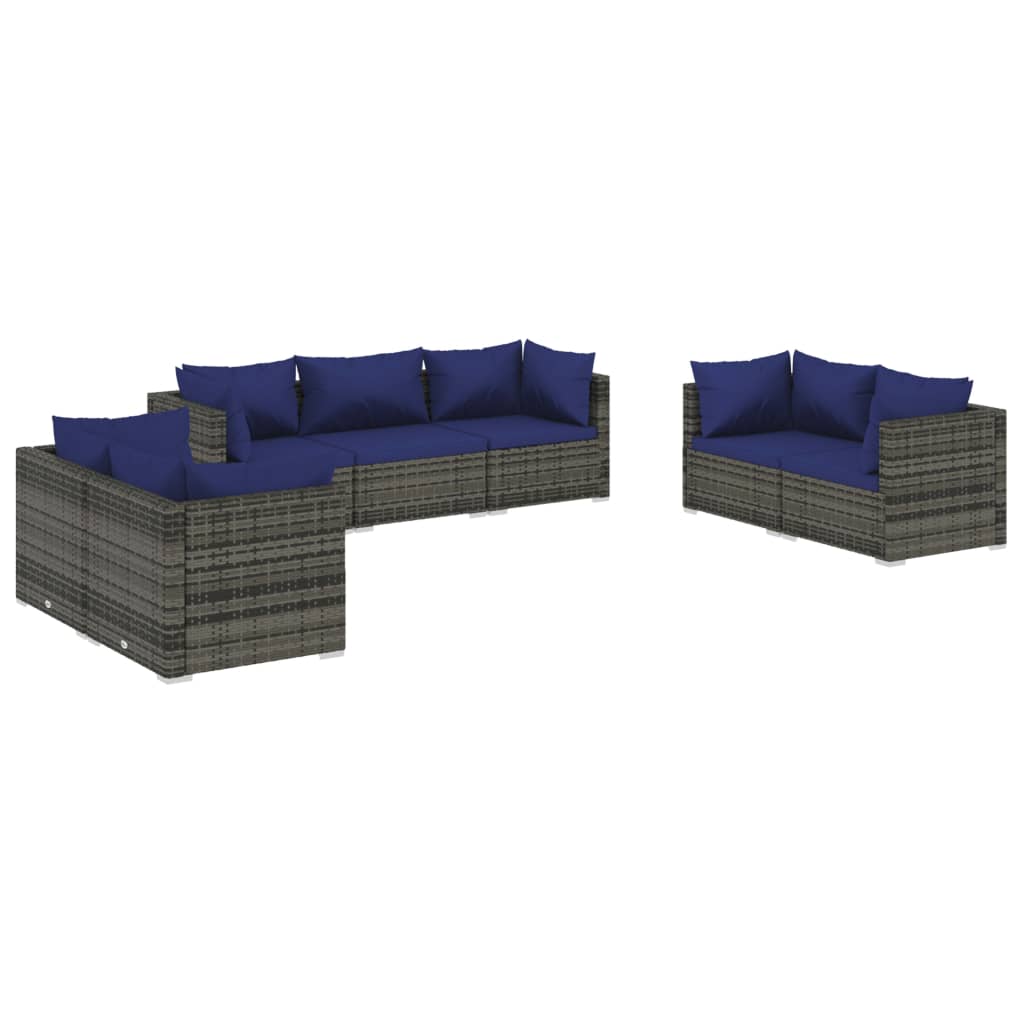 vidaXL 7-delige Loungeset met kussens poly rattan grijs