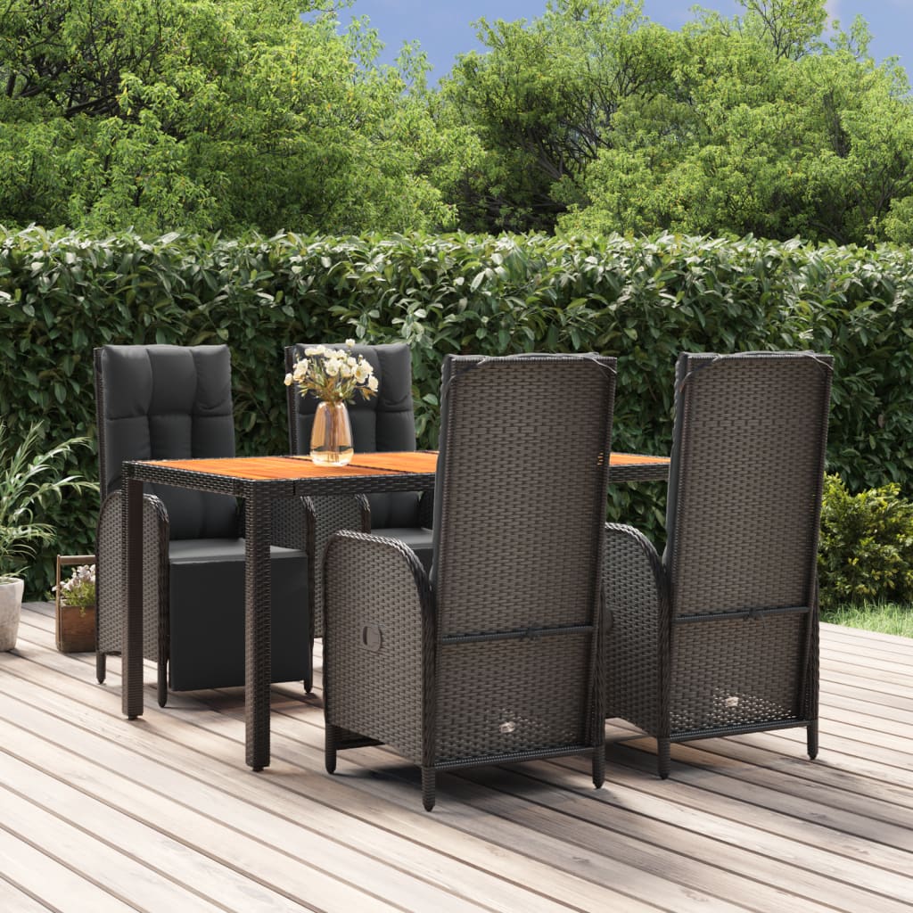 vidaXL 5-delige Tuinset met kussens poly rattan zwart