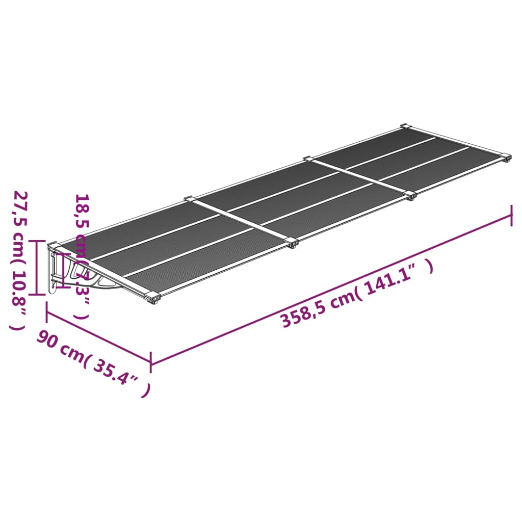 vidaXL Deurluifel 358,5x90 cm polycarbonaat zwart en transparant