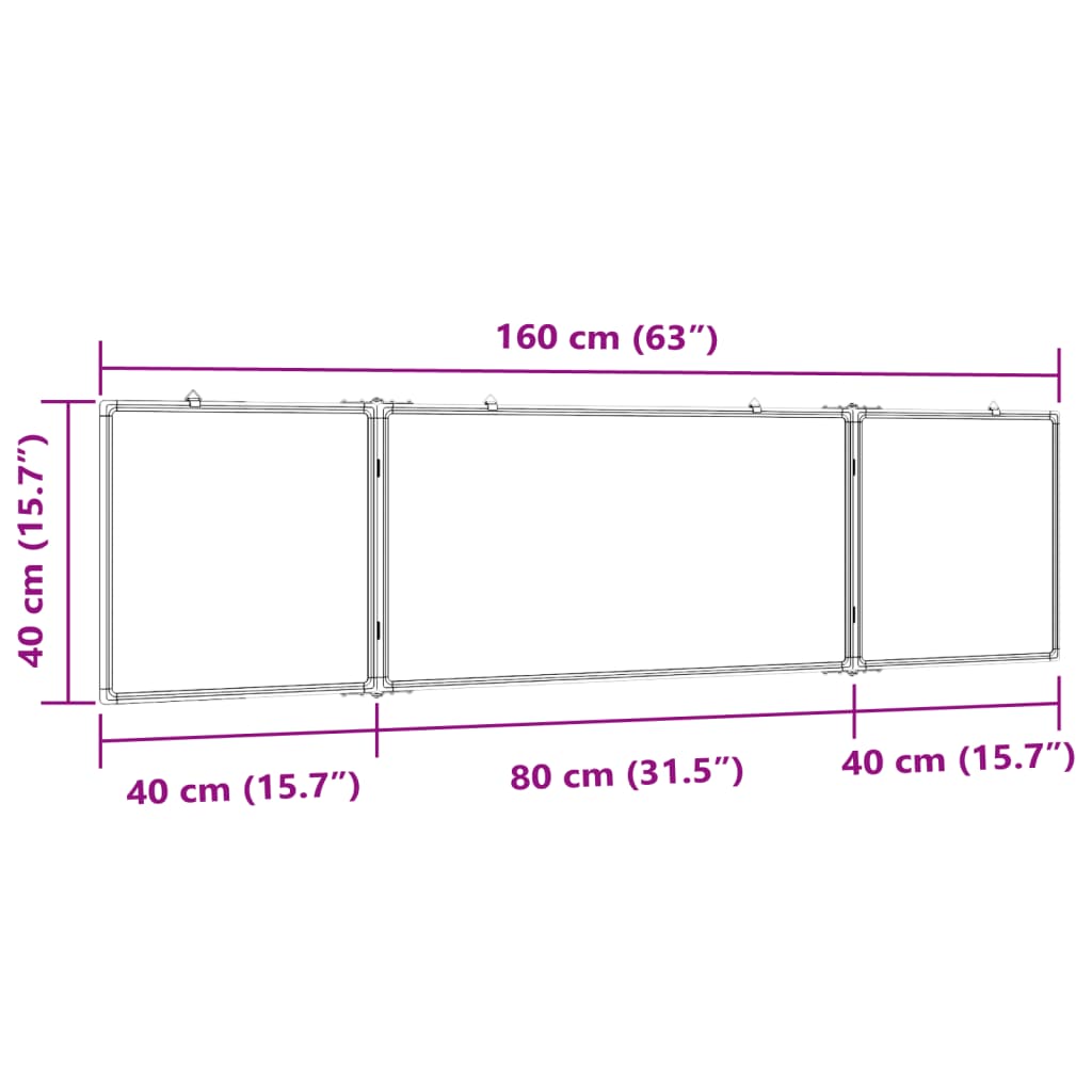 vidaXL Whiteboard magnetisch inklapbaar 160x40x1,7 cm aluminium