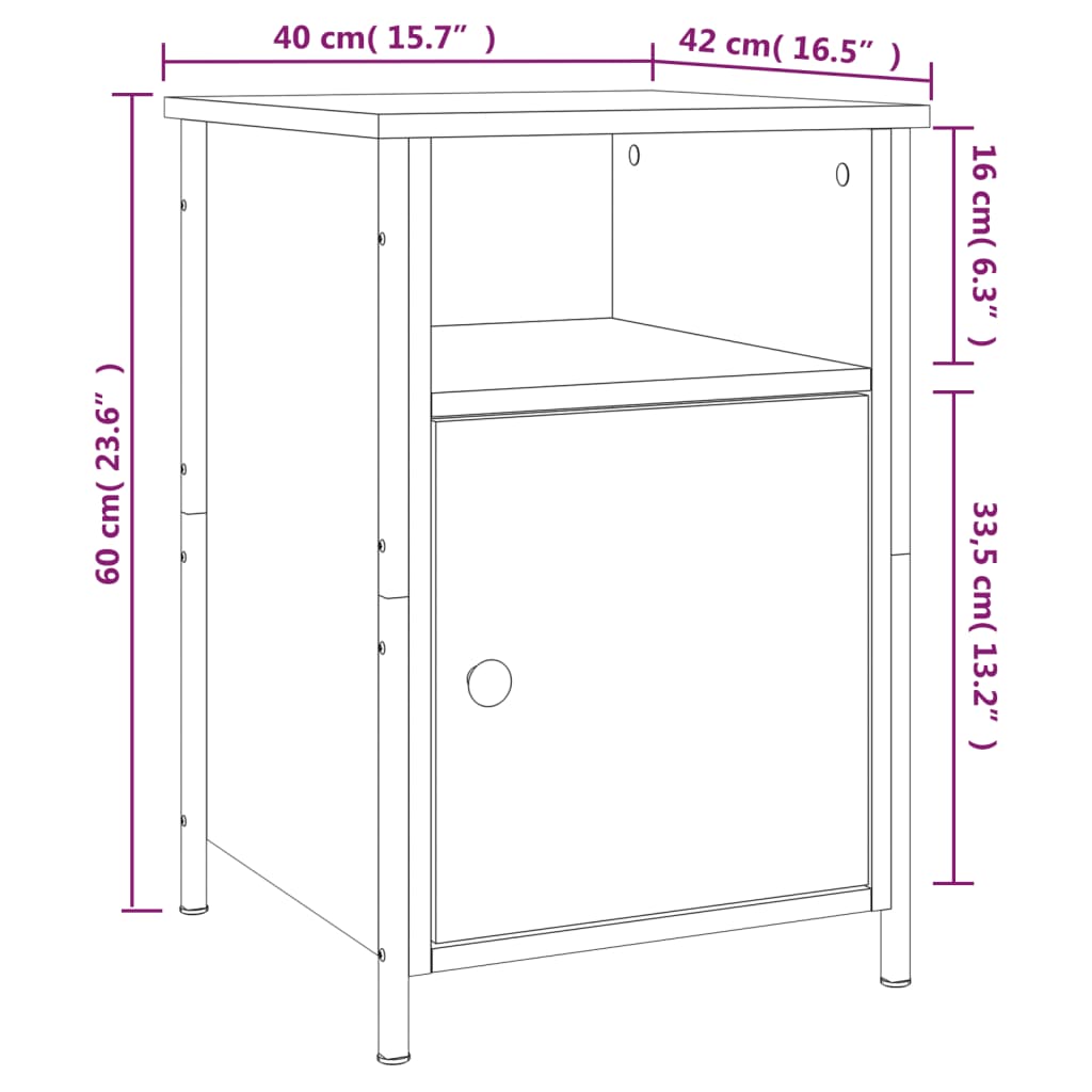 vidaXL Nachtkastjes 2 st 40x42x60 cm bewerkt hout bruin eikenkleur