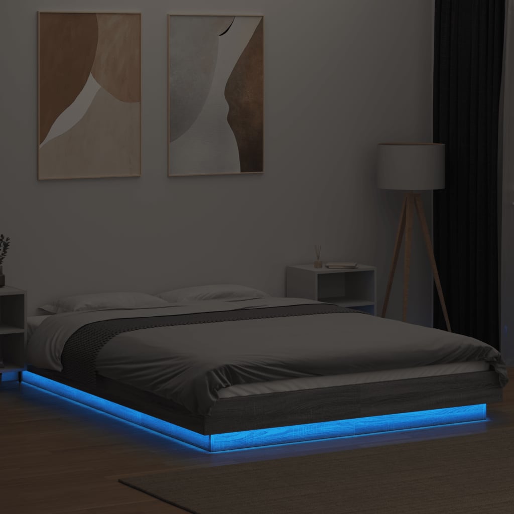 vidaXL Bedframe met LED-verlichting grijs sonoma eiken 140x200 cm