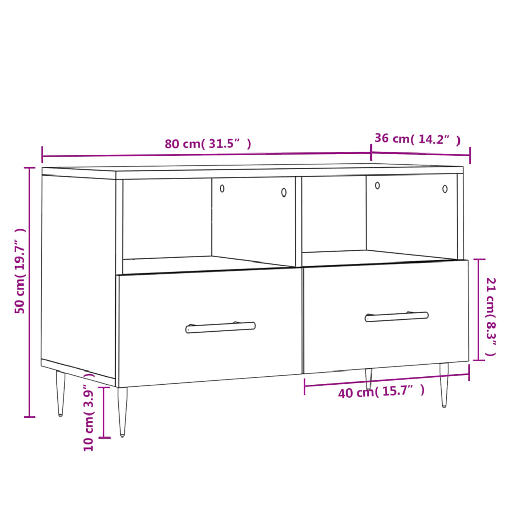 vidaXL Tv-meubel 80x36x50 cm bewerkt hout hoogglans wit