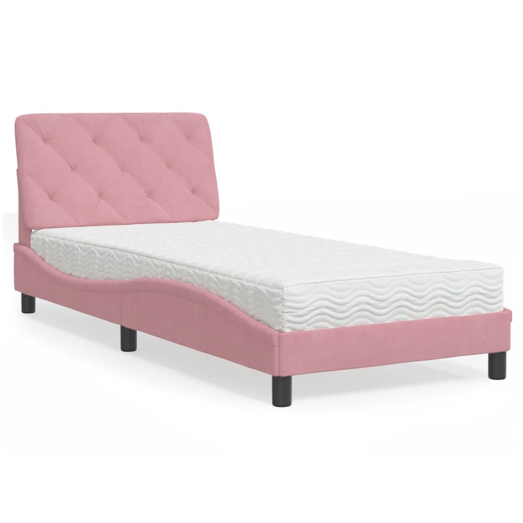 vidaXL Bed met matras fluweel roze 80x200 cm