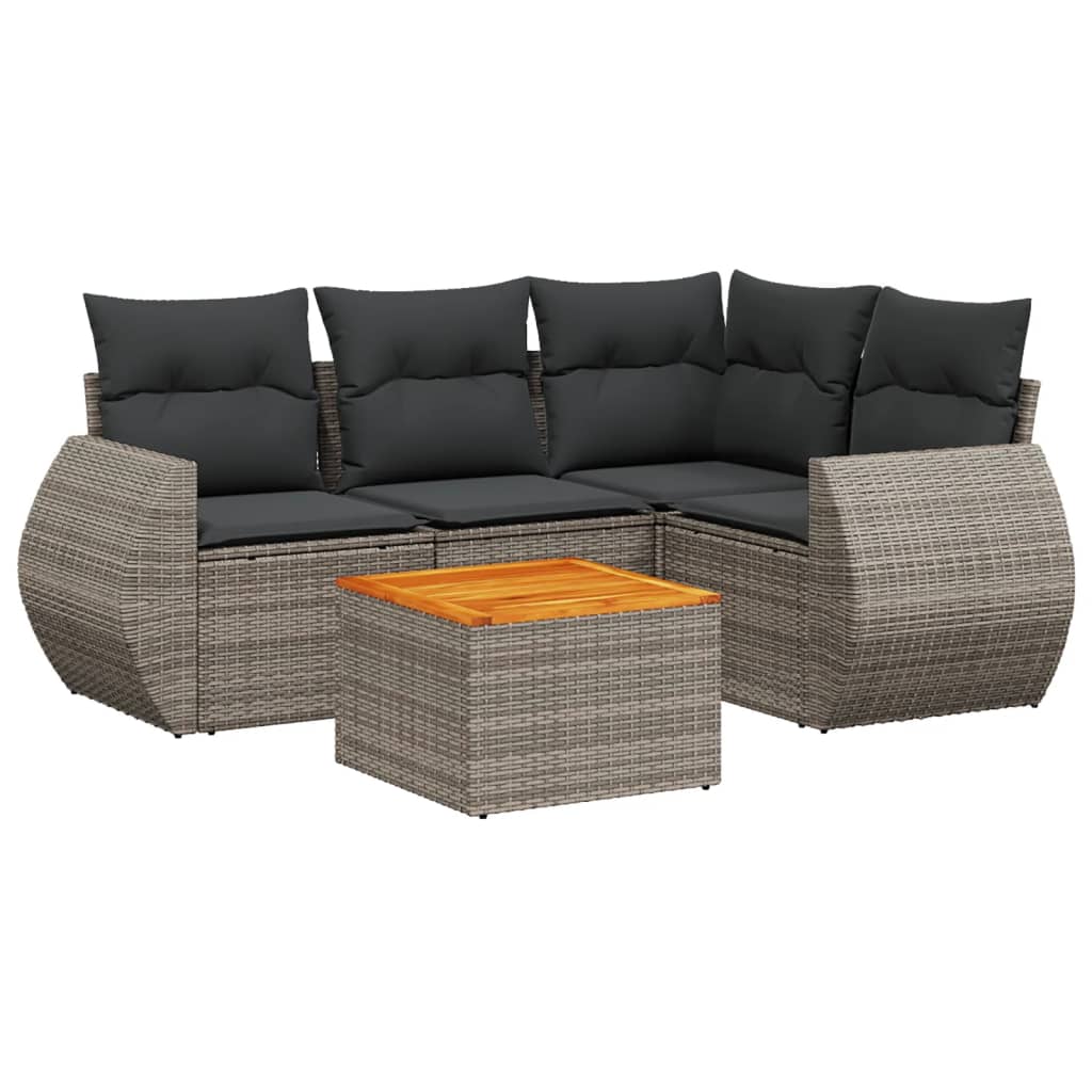 vidaXL 5-delige Loungeset met kussens poly rattan grijs