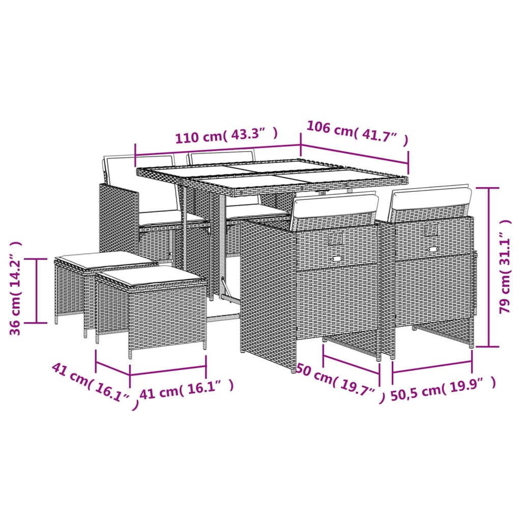 vidaXL 9-delige Tuinset poly rattan zwart