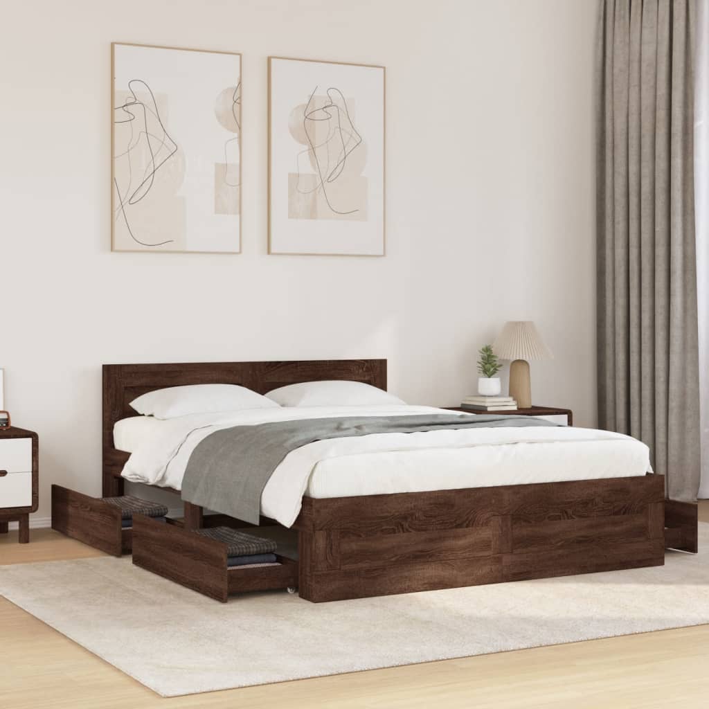 vidaXL Bedframe met hoofdeinde bewerkt hout bruineikenkleur 140x190 cm