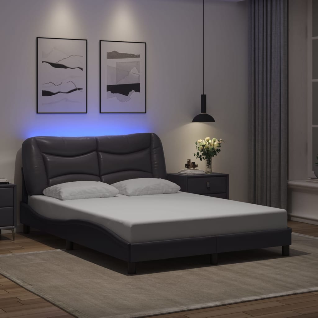 vidaXL Bedframe met LED-verlichting kunstleer grijs 140x200 cm