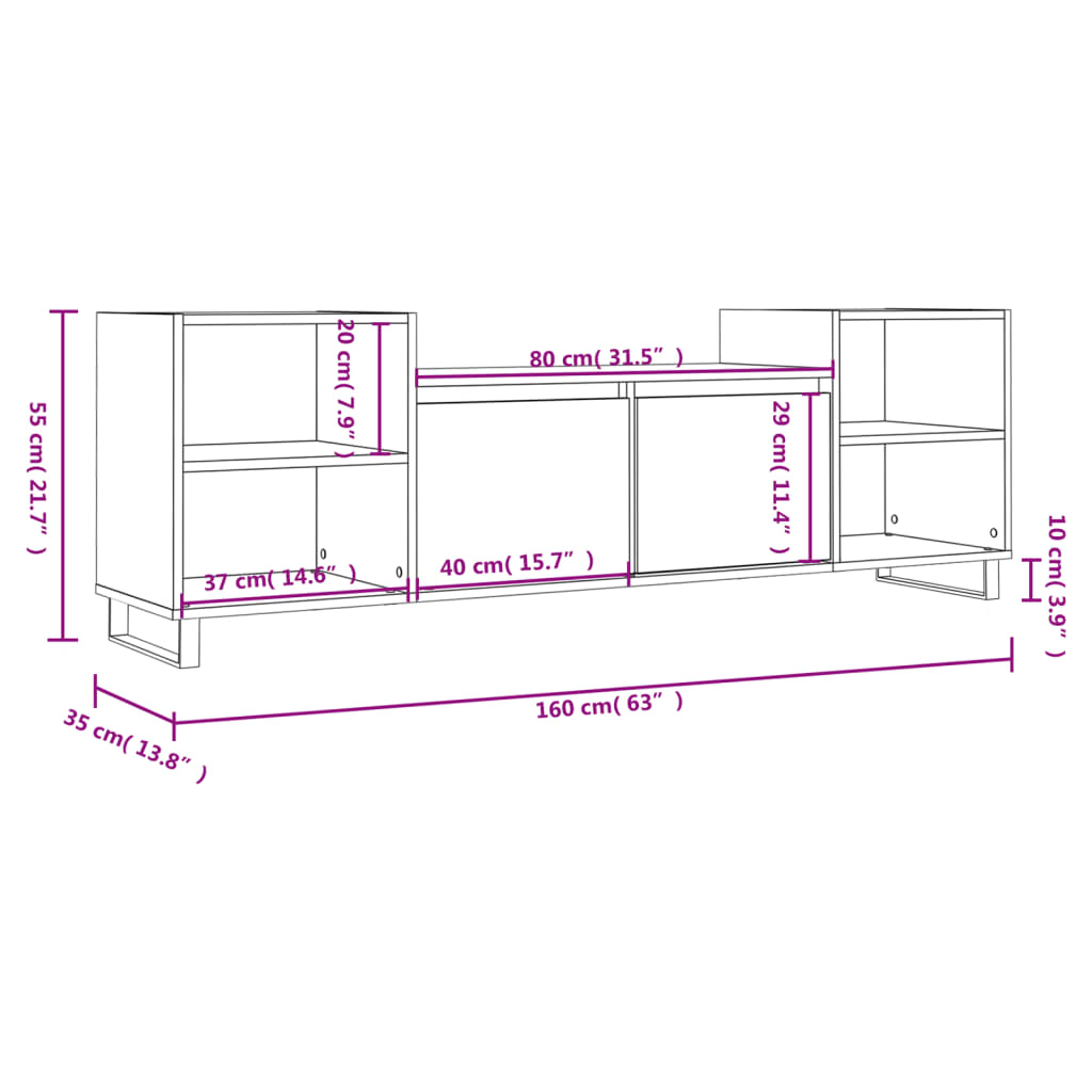 vidaXL Tv-meubel 160x35x55 cm bewerkt hout gerookt eikenkleurig