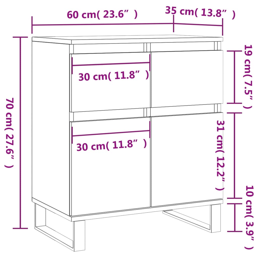 vidaXL Dressoir 60x35x70 cm bewerkt hout bruin eikenkleur