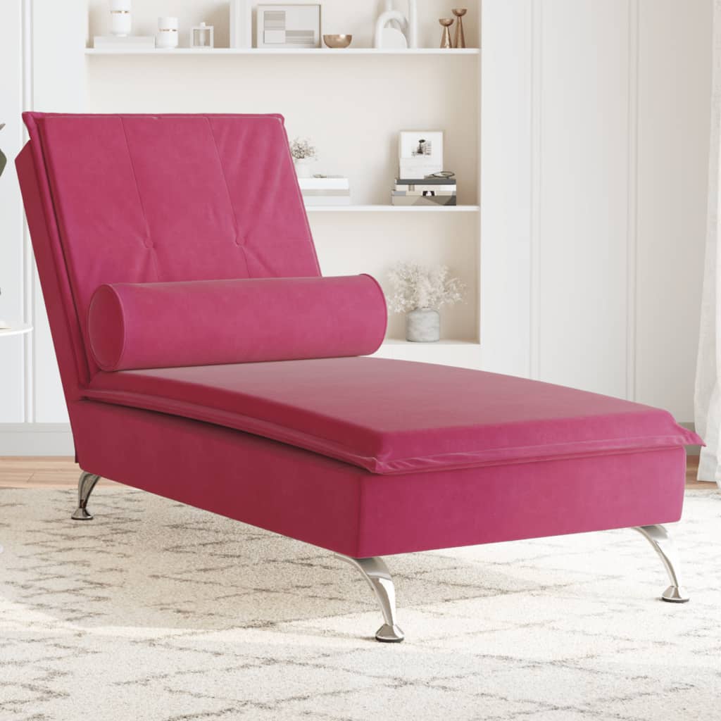 vidaXL Massage chaise longue met bolster fluweel wijnrood