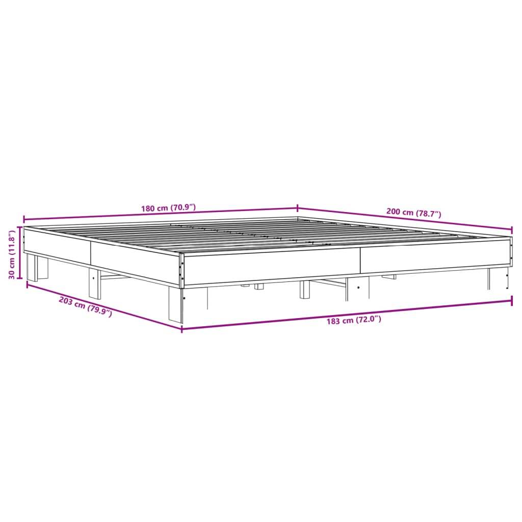 vidaXL Bedframe bewerkt hout metaal gerookt eikenkleurig 180x200 cm