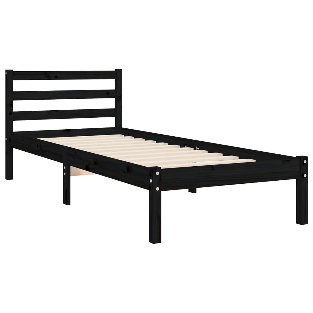 vidaXL Bedframe met hoofdbord massief hout zwart 100x200 cm