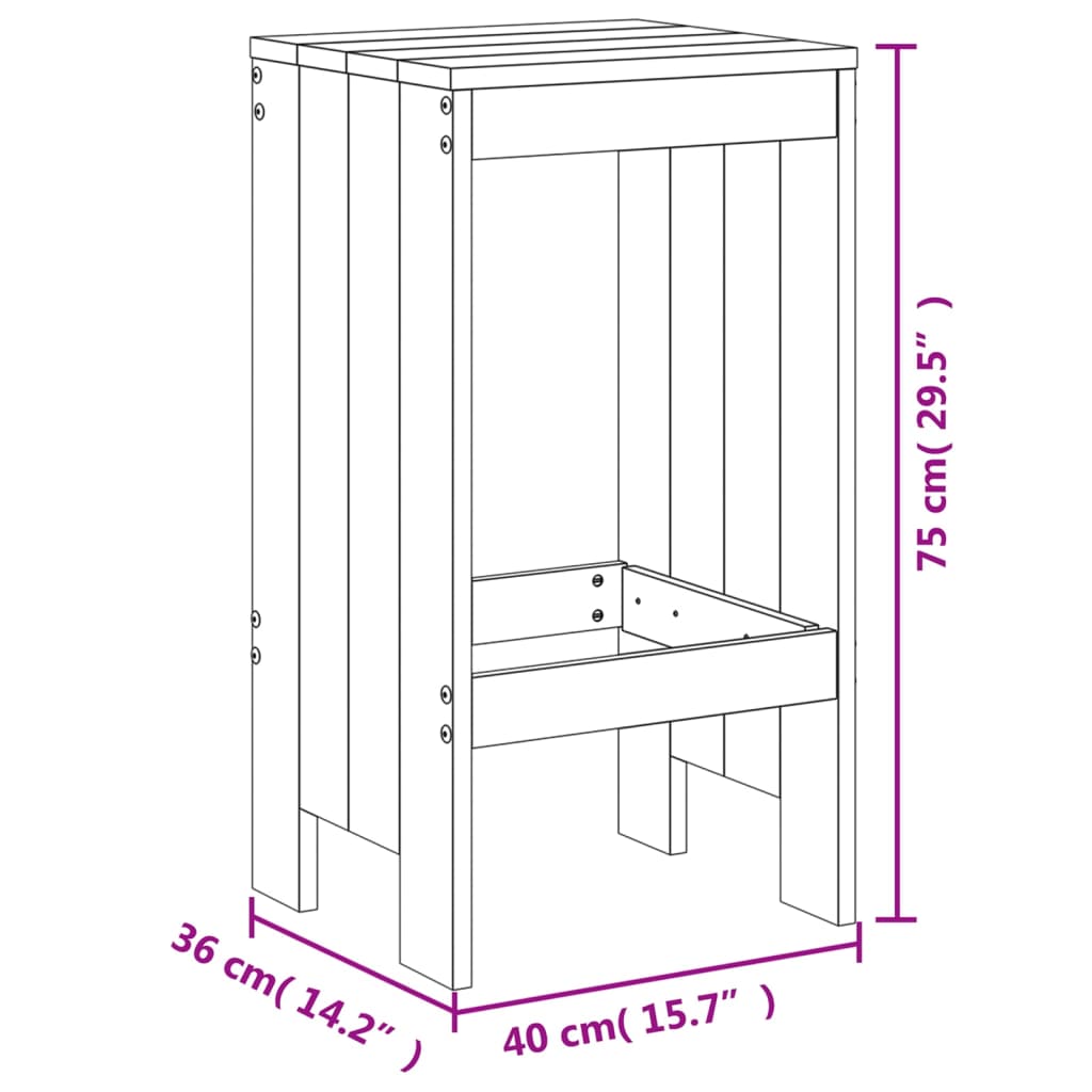 vidaXL Barkrukken 2 st 40x36x75 cm massief grenenhout zwart