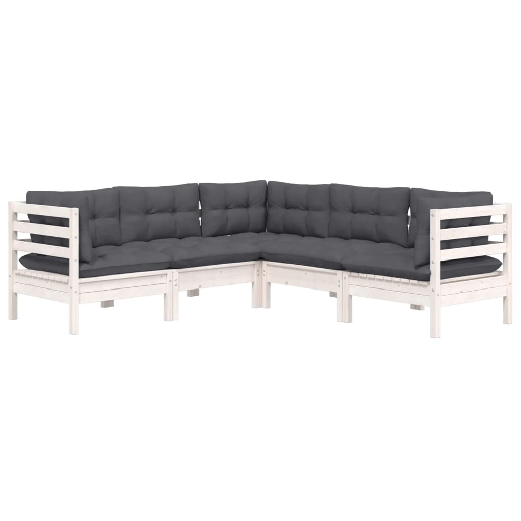 vidaXL 5-delige Loungeset met kussens massief grenenhout wit