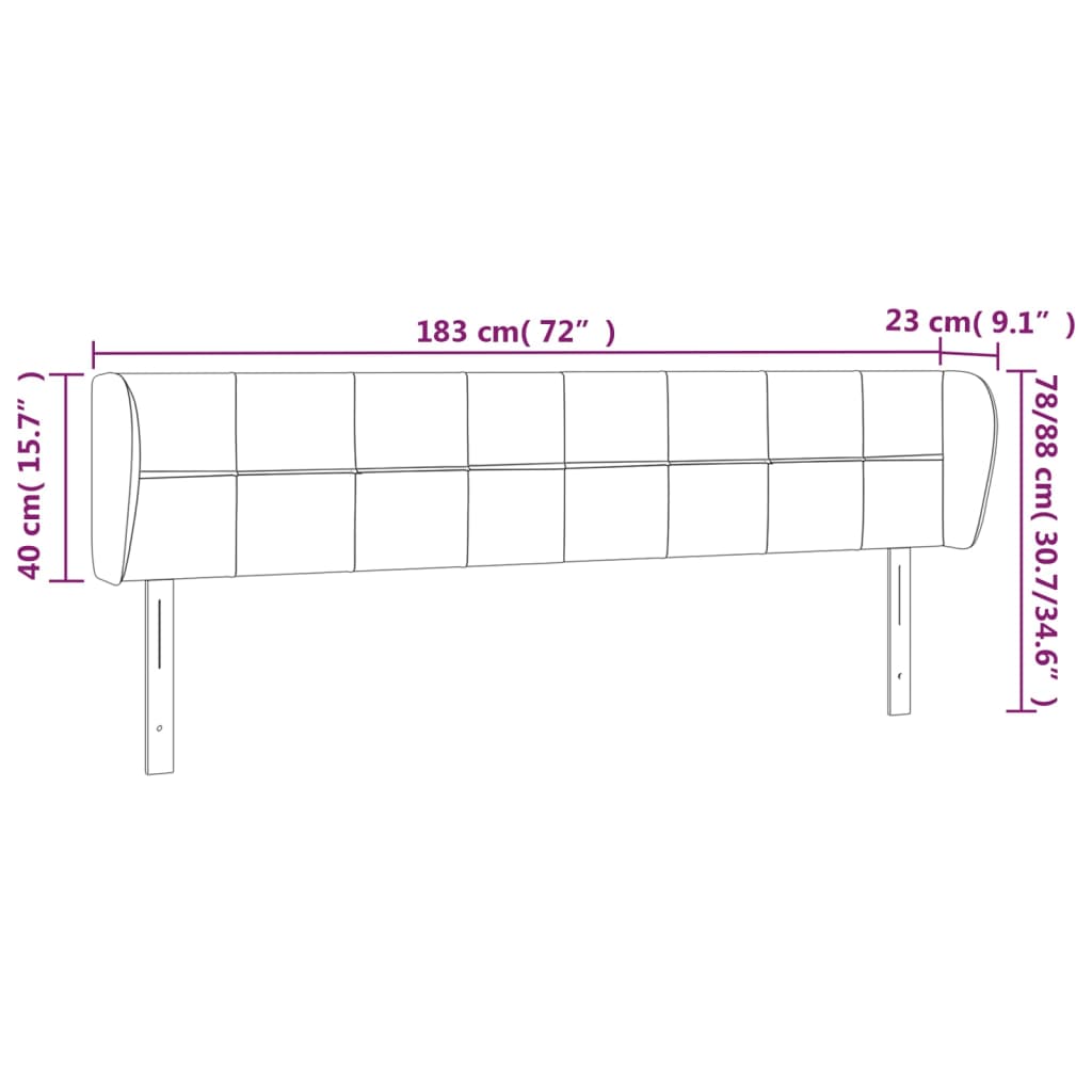 vidaXL Hoofdbord met randen 183x23x78/88 cm stof donkerbruin