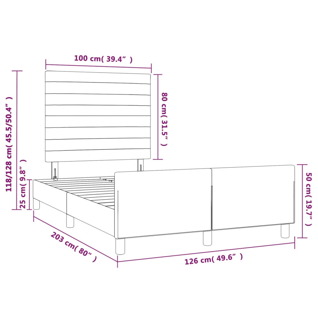 vidaXL Bedframe met hoofdeinde fluweel roze 120x200 cm