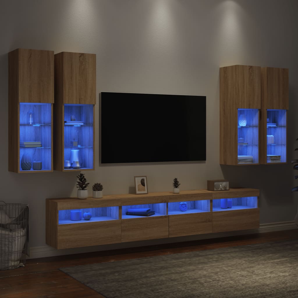 vidaXL 7-delige Tv-wandmeubelset met LED-verlichting sonoma eikenkleur