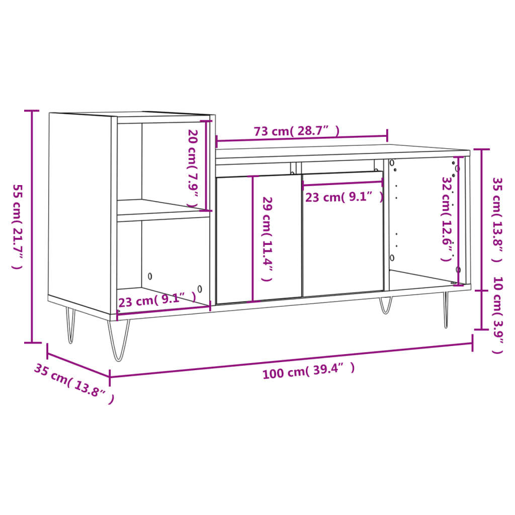 vidaXL Tv-meubel 100x35x55 cm bewerkt hout grijs sonoma eikenkleurig