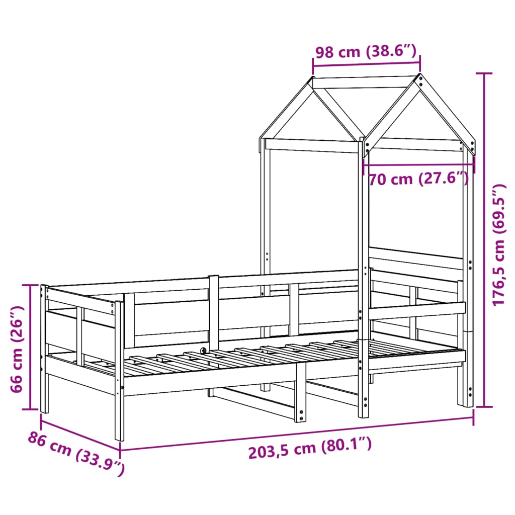 vidaXL Slaapbank met huisje 80x200 cm massief grenenhout