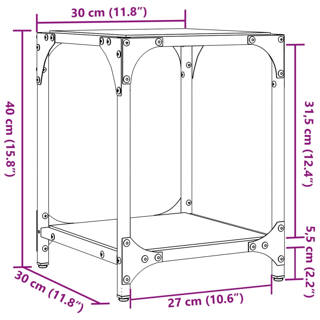 vidaXL Salontafel met transparant glazen blad 30x30x40 cm staal