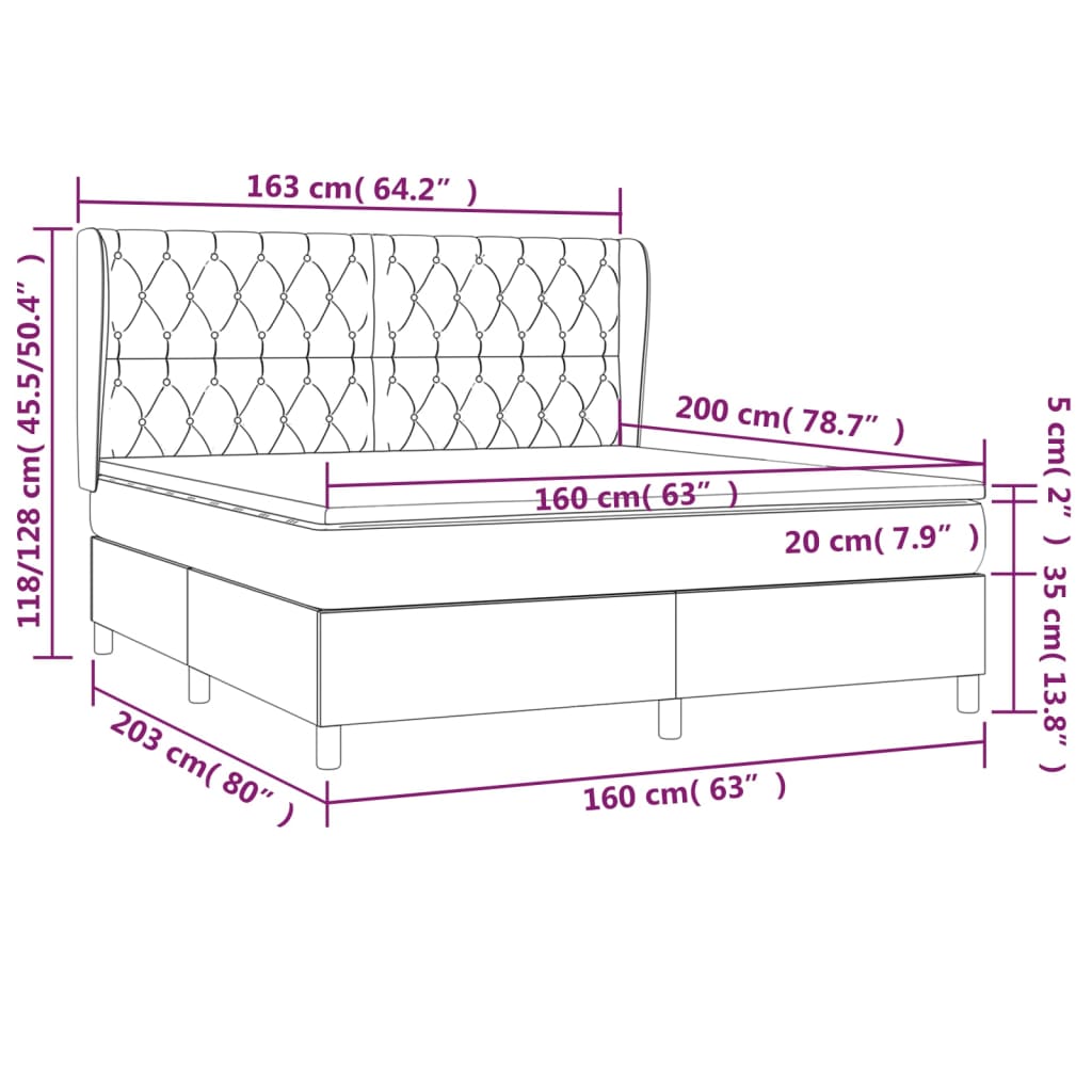 vidaXL Boxspring met matras stof crèmekleurig 160x200 cm