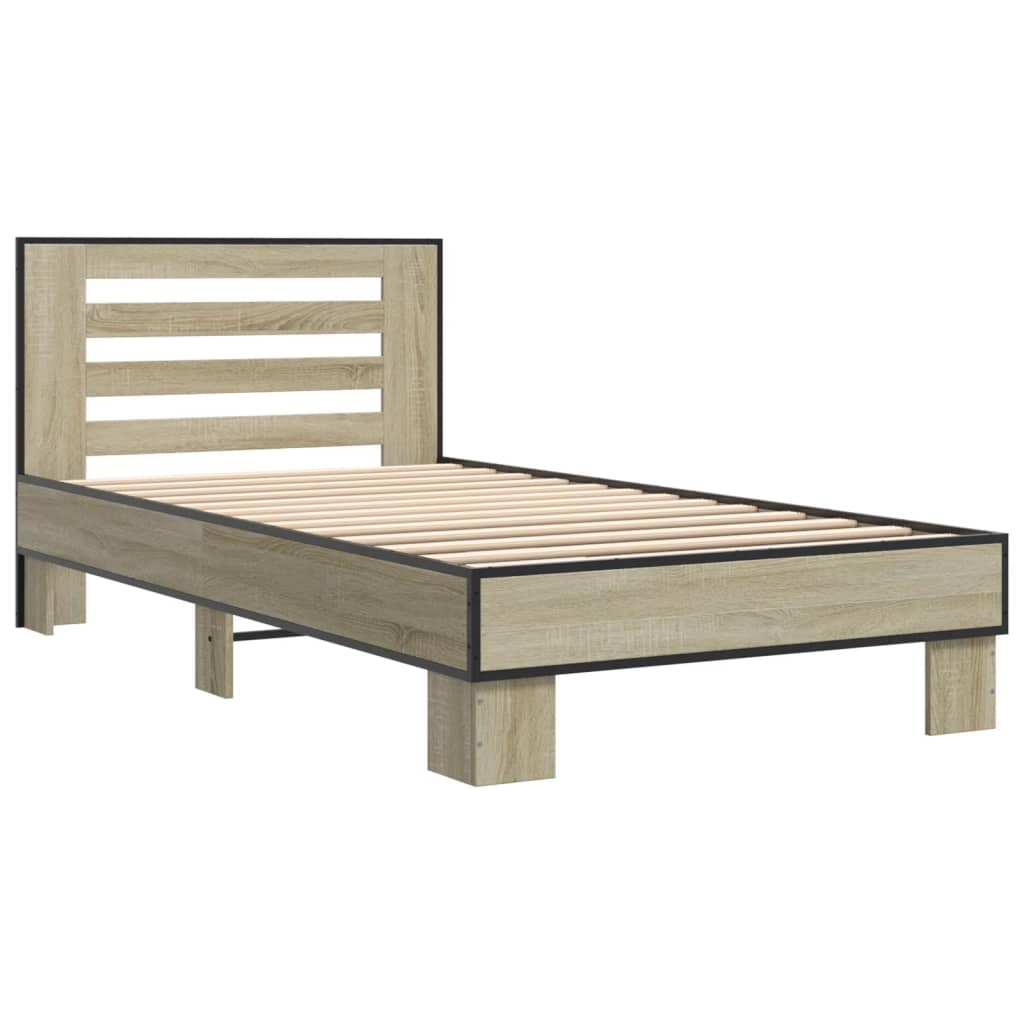 vidaXL Bedframe bewerkt hout en metaal sonoma eikenkleurig 100x200 cm