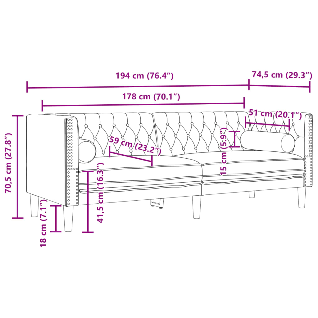 vidaXL 3-delige Loungeset Chesterfield met bolsters fluweel lichtgrijs