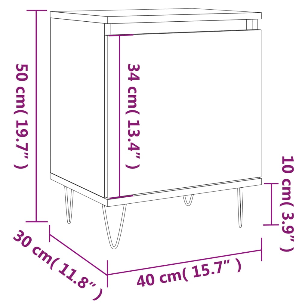 vidaXL Nachtkastjes 2 st 40x30x50 cm bewerkt hout sonoma eikenkleurig