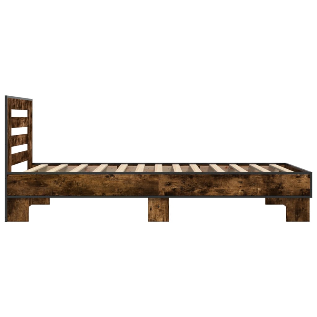 vidaXL Bedframe bewerkt hout en metaal gerookt eikenkleurig 100x200 cm