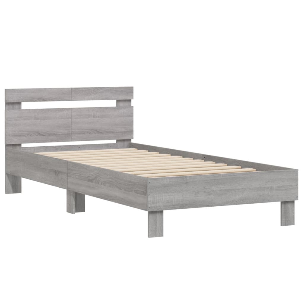 vidaXL Bedframe met hoofdeinde bewerkt hout grijs sonoma 100x200 cm