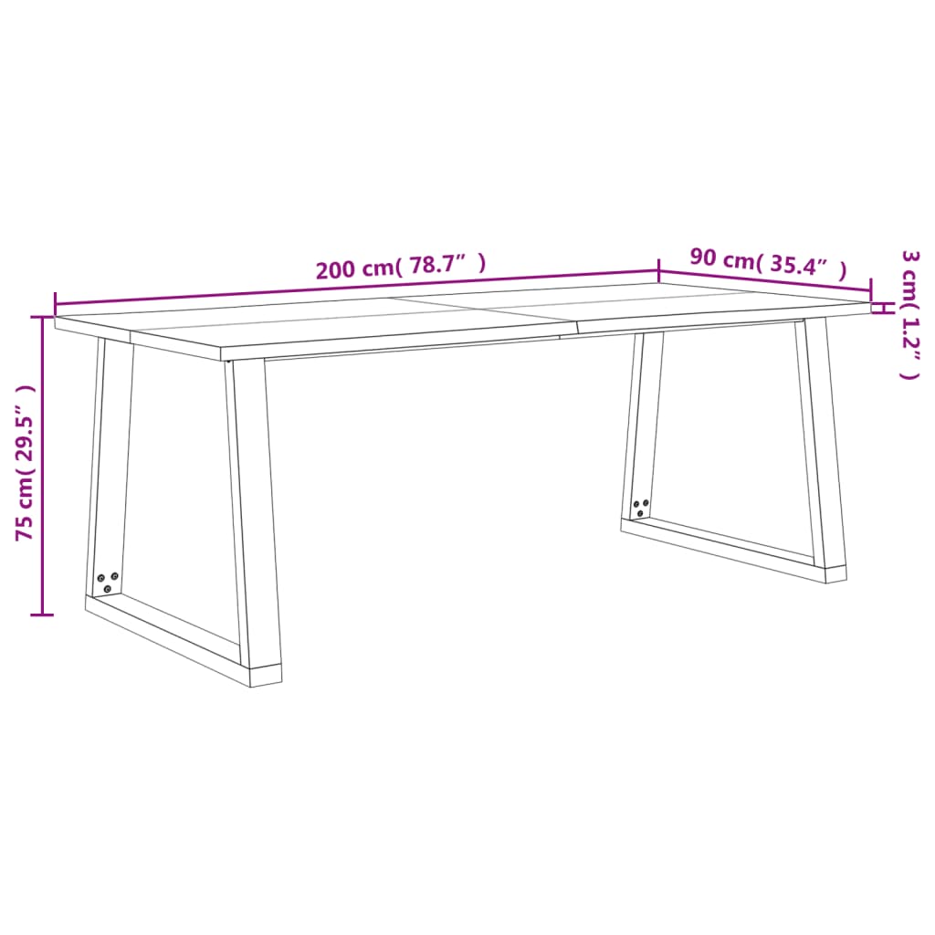 vidaXL Eettafel met natuurlijke rand 200x90x75 cm massief acaciahout