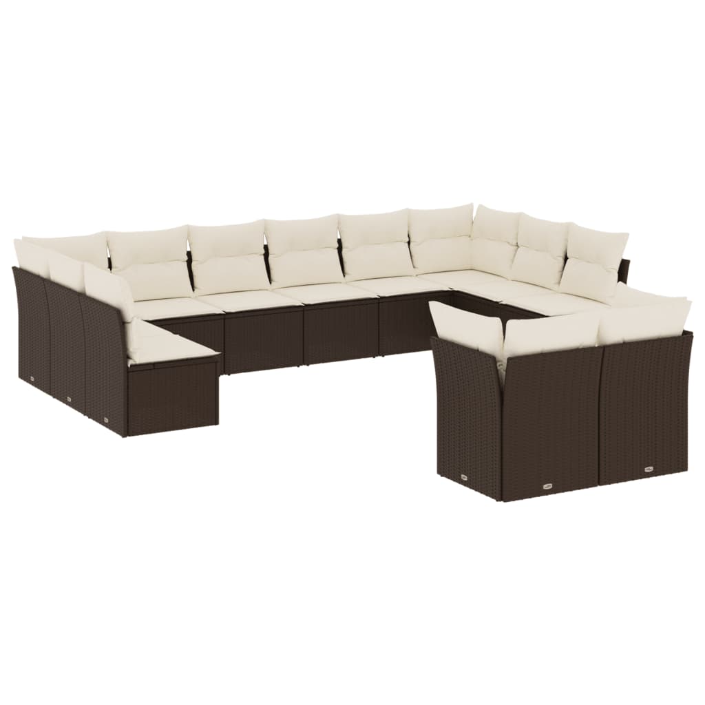 vidaXL 12-delige Loungeset met kussens poly rattan bruin