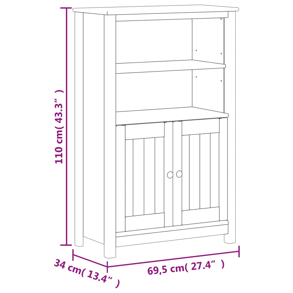 vidaXL Badkamerkast BERG 69,5x34x110 cm massief grenenhout zwart