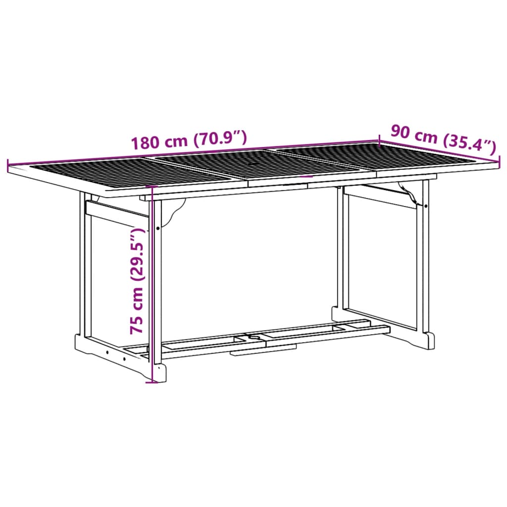 vidaXL 7-delige Tuinset 180x90x75 cm massief acaciahout