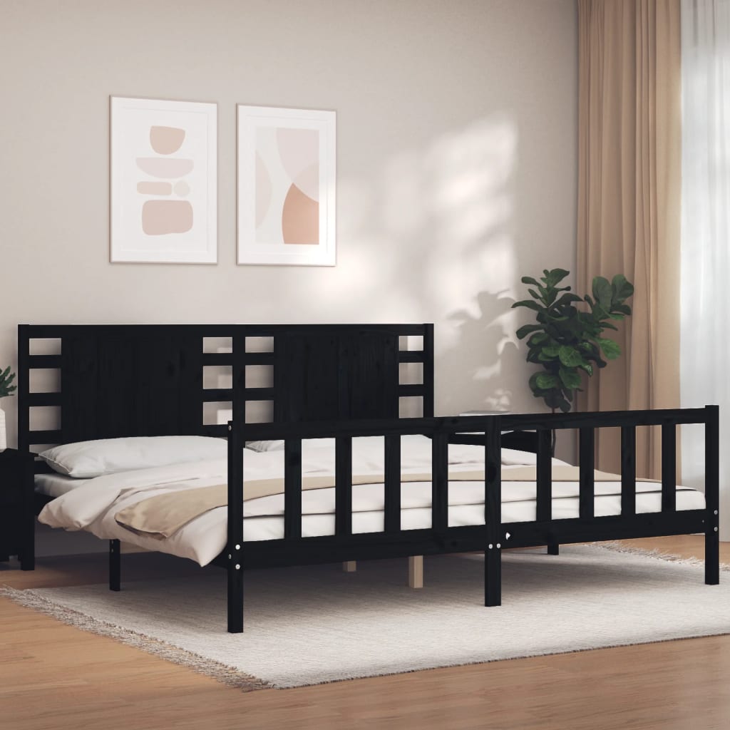 vidaXL Bedframe met hoofdbord massief hout zwart