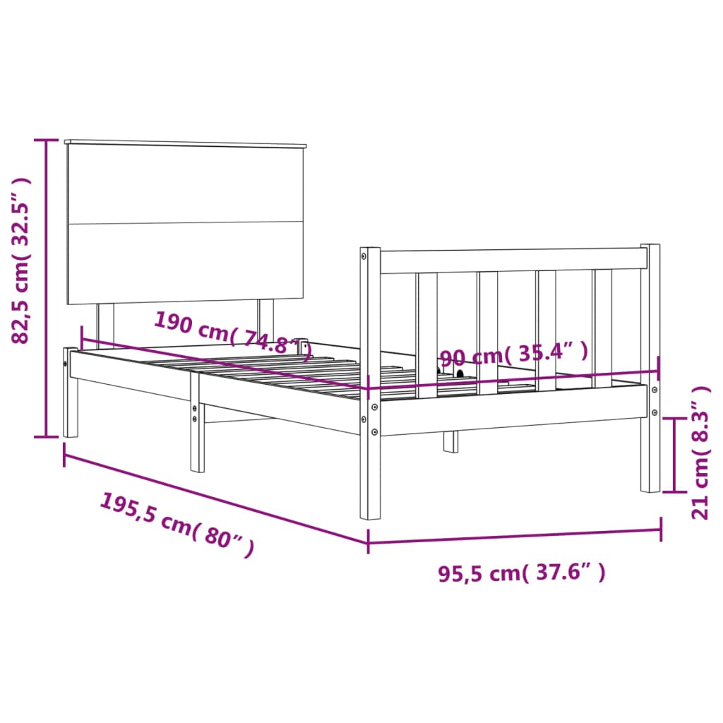 vidaXL Bedframe met hoofdbord massief hout zwart