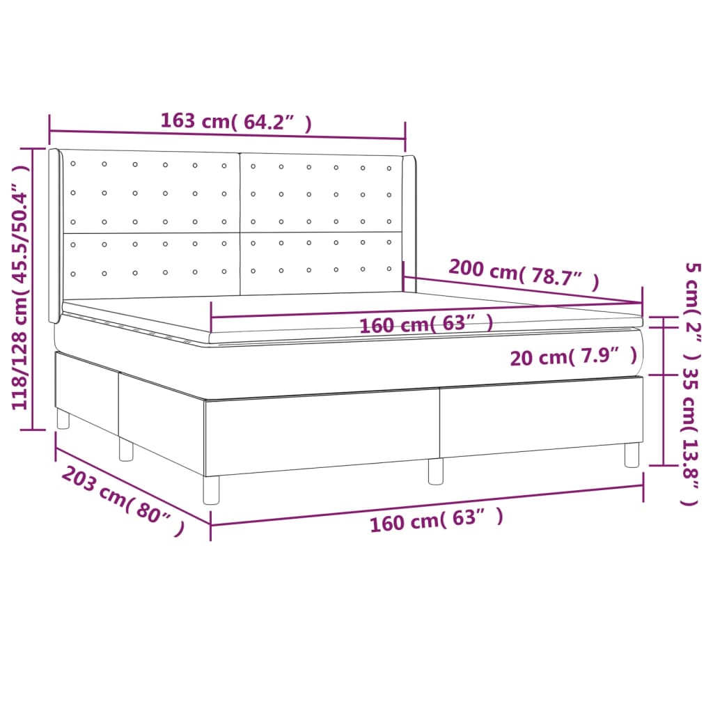 vidaXL Boxspring met matras en LED kunstleer cappuccinokleur 160x200cm