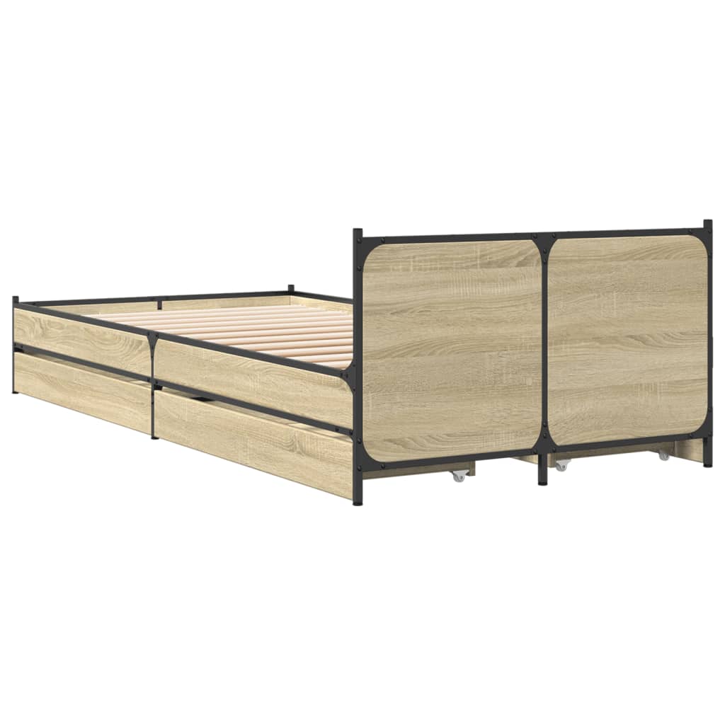 vidaXL Bedframe met lades bewerkt hout sonoma eikenkleurig 90x200 cm